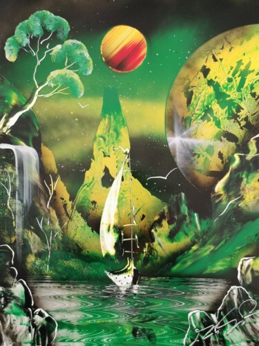 Painting titled "Green world" by Mauro Sposito, Original Artwork, Spray paint