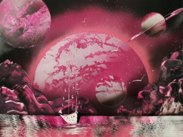 Картина под названием "Pink Planets" - Mauro Sposito, Подлинное произведение искусства, Рисунок распылителем краски