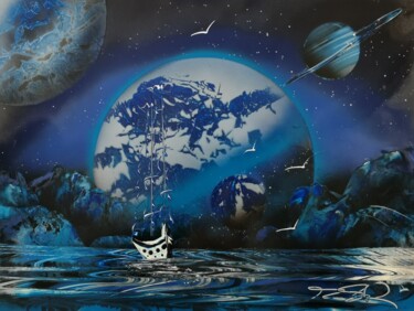 Painting titled "Mondo blu" by Mauro Sposito, Original Artwork, Spray paint