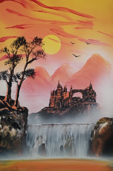 Malarstwo zatytułowany „Castle sunset” autorstwa Mauro Sposito, Oryginalna praca, Akryl