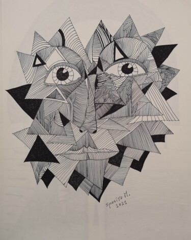 Tekening getiteld "Il geometra" door Mauro Sposito, Origineel Kunstwerk, Gelpen
