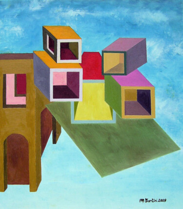 Pittura intitolato "Cubi sospesi" da Mauro Trentini, Opera d'arte originale, Olio