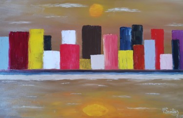 Painting titled "Prédio à Beira-Mar…" by Mauro Santos, Original Artwork, Oil