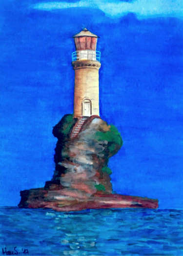 Pittura intitolato "faro-tourlitis.jpeg" da Artkimau, Opera d'arte originale, Acquarello