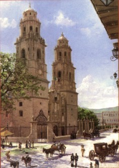 Schilderij getiteld "catedral de morelia…" door Rene Martinez Valadez, Origineel Kunstwerk