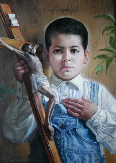 Schilderij getiteld "José Sa´nchez Del R…" door Rene Martinez Valadez, Origineel Kunstwerk, Olie