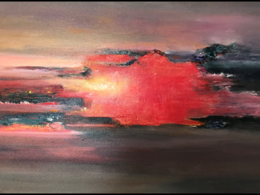 Peinture intitulée "Mer soleil couchant" par Marie-France Chevalier, Œuvre d'art originale, Huile