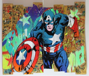 Painting titled "capitaine america" by Max Andriot, Original Artwork, Acrylic