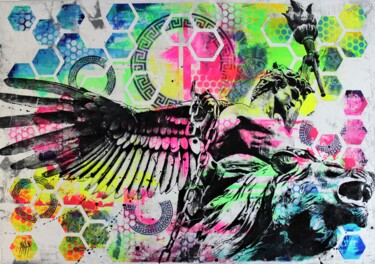 Pintura intitulada "HEXAGONE ANGEL" por Max Andriot, Obras de arte originais, Acrílico Montado em Armação em madeira