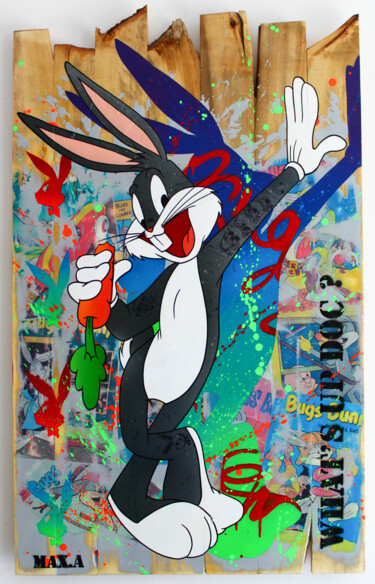 Painting titled "bugs bunny" by Max Andriot, Original Artwork, Spray paint Mounted on Wood Panel