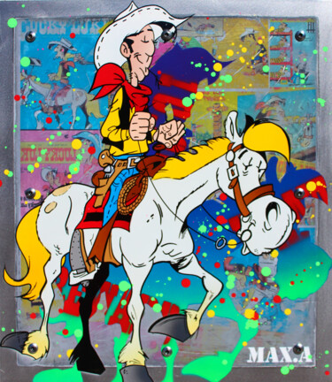 Painting titled "métal lucky luke" by Max Andriot, Original Artwork, Acrylic Mounted on Wood Panel