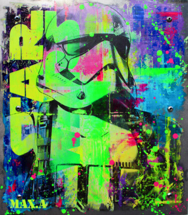 Painting titled "métal trooper" by Max Andriot, Original Artwork, Acrylic Mounted on Wood Panel