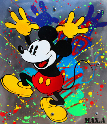 Painting titled "métal mickey 1" by Max Andriot, Original Artwork, Acrylic Mounted on Wood Panel