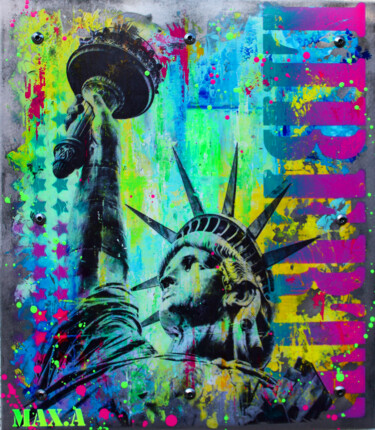 Painting titled "métal liberté" by Max Andriot, Original Artwork, Acrylic Mounted on Wood Panel