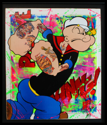 Painting titled "popeye tatoo" by Max Andriot, Original Artwork, Acrylic Mounted on Wood Panel