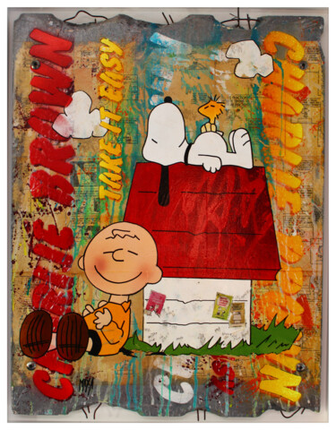 Painting titled "charlie brown fragm…" by Max Andriot, Original Artwork, Spray paint Mounted on Wood Stretcher frame