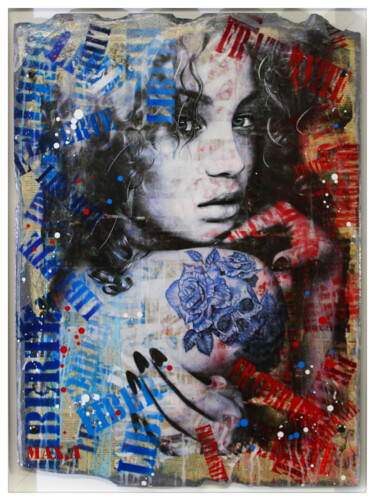 Painting titled "Marianne fragment #3" by Max Andriot, Original Artwork, Acrylic Mounted on Wood Stretcher frame