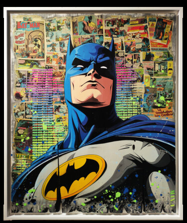 Painting titled "Burned Batman" by Max Andriot, Original Artwork, Acrylic Mounted on Wood Stretcher frame