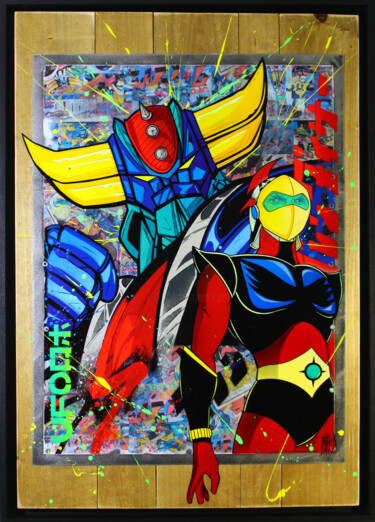 Painting titled "goldo et actarus 20…" by Max Andriot, Original Artwork, Acrylic Mounted on Wood Stretcher frame