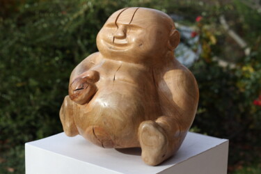 Sculpture titled "Bouddha qui s'ouvre." by Max Bernard, Original Artwork, Wood