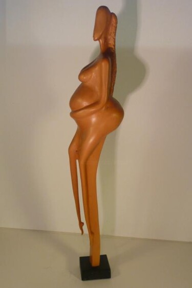 Sculpture titled "Bébé attendu" by Max Bernard, Original Artwork, Wood