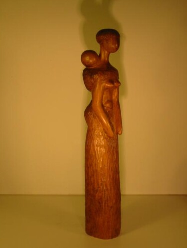 Skulptur mit dem Titel "Black mother" von Max Bernard, Original-Kunstwerk, Holz