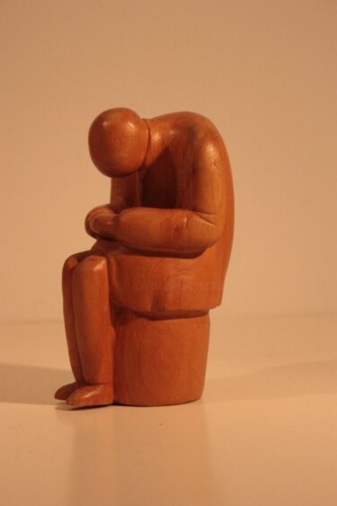 Skulptur mit dem Titel "Penseur - tristes p…" von Max Bernard, Original-Kunstwerk, Holz