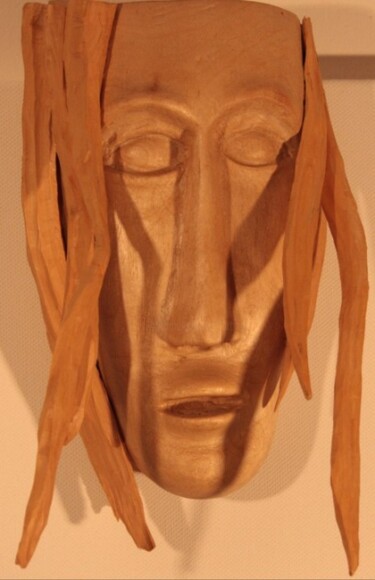 Scultura intitolato "Jésus - rasta ?" da Max Bernard, Opera d'arte originale, Legno