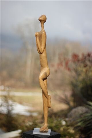 Sculpture titled "Course ou prière" by Max Bernard, Original Artwork, Wood