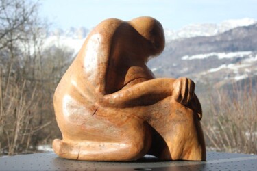 Sculpture titled "Perdu dans ses pens…" by Max Bernard, Original Artwork, Wood
