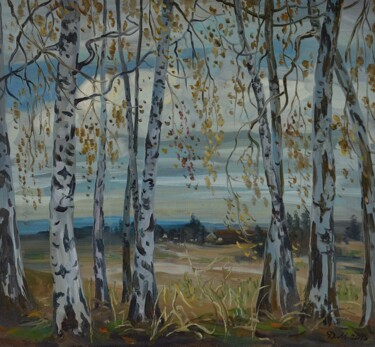 Schilderij getiteld "Fragile birches" door Max Dudchenko, Origineel Kunstwerk, Olie