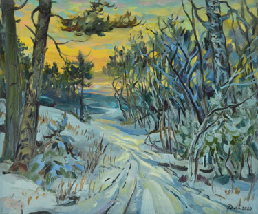 Peinture intitulée "Sunset on a frosty…" par Max Dudchenko, Œuvre d'art originale, Huile