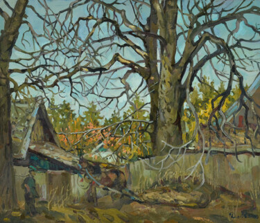 Painting titled "Old elm. Abandoned…" by Max Dudchenko, Original Artwork, Oil