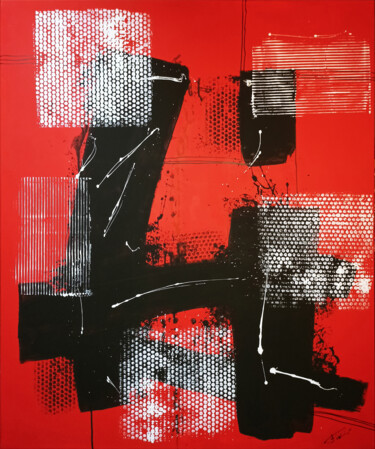 Картина под названием "Rojo #101" - Max Fülöp, Подлинное произведение искусства, Акрил Установлен на Деревянная рама для нос…