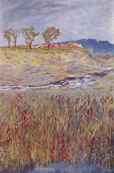 Malerei mit dem Titel "Paysage sur l'Unstr…" von Max Klinger, Original-Kunstwerk, Öl