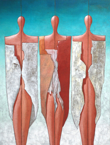 Malerei mit dem Titel "Drei Grazien" von Max Leonhard, Original-Kunstwerk, Pigmente