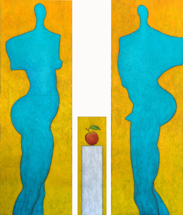 Malerei mit dem Titel "Adam und Eva" von Max Leonhard, Original-Kunstwerk, Pigmente