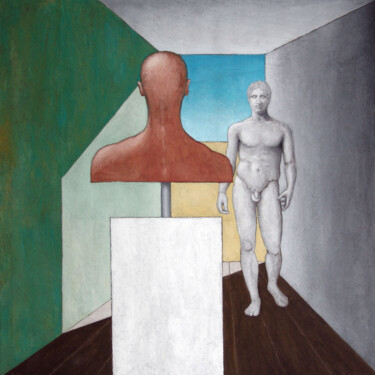 Malerei mit dem Titel "Seltsame Begegnung" von Max Leonhard, Original-Kunstwerk, Pigmente