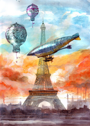 Gravures & estampes intitulée "Tour Eiffel paris -…" par Max Letamis, Œuvre d'art originale, Lithographie