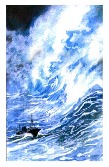 Druckgrafik mit dem Titel "Sea Storm" von Max Letamis, Original-Kunstwerk, Gouache