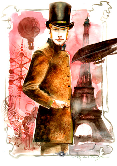 Painting titled "Le Dr. OX" by Max Letamis, Original Artwork, Watercolor
