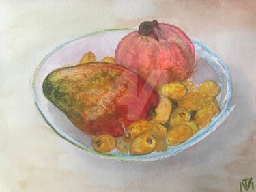 Desenho intitulada "Fruits in a bow" por Max Trubachev (Art_TM_V), Obras de arte originais, Pastel