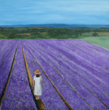 Painting titled "Lavender Field" by Robert Harris, Original Artwork, Oil