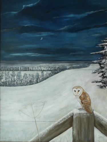 Картина под названием "Barn Owl by the Rid…" - Robert Harris, Подлинное произведение искусства, Масло
