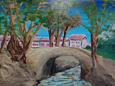 Painting titled "pont de Sare" by Maxime Antoine, Original Artwork, Acrylic
