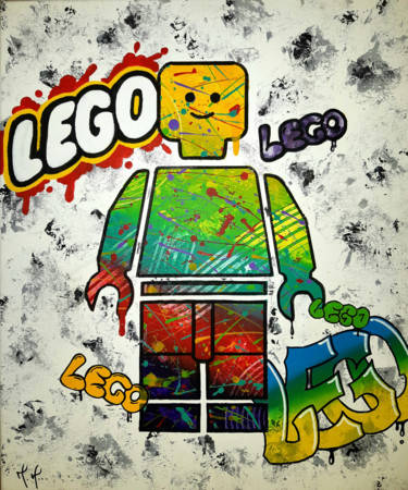Ζωγραφική με τίτλο "Lego" από Maxime Mourer-Klein, Αυθεντικά έργα τέχνης, Ακρυλικό Τοποθετήθηκε στο Ξύλινο φορείο σκελετό