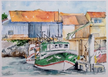 Schilderij getiteld "Bateau" door Maxime Taillé, Origineel Kunstwerk, Aquarel