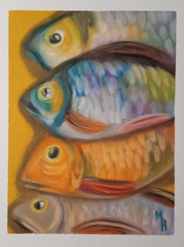 Картина под названием "Fish on the sand" - Maximilian Honderflenik, Подлинное произведение искусства, Пастель