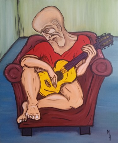 Schilderij getiteld "Lonely guitarist" door Maximilian Honderflenik, Origineel Kunstwerk, Olie