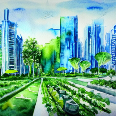 Digitale Kunst mit dem Titel "future urban farming" von Maximilian Schopf (Vespamax), Original-Kunstwerk, KI-generiertes Bild